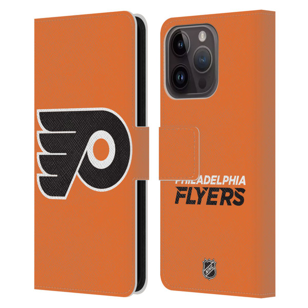 NHL Philadelphia Flyers Plain Leather Book Wallet Case Cover For Apple iPhone 15 Pro