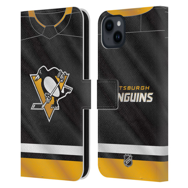 NHL Pittsburgh Penguins Jersey Leather Book Wallet Case Cover For Apple iPhone 15 Plus
