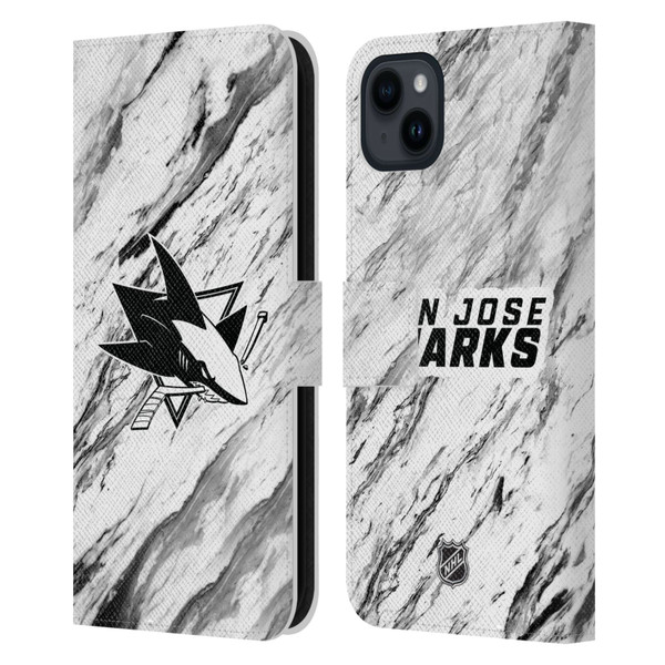 NHL San Jose Sharks Marble Leather Book Wallet Case Cover For Apple iPhone 15 Plus