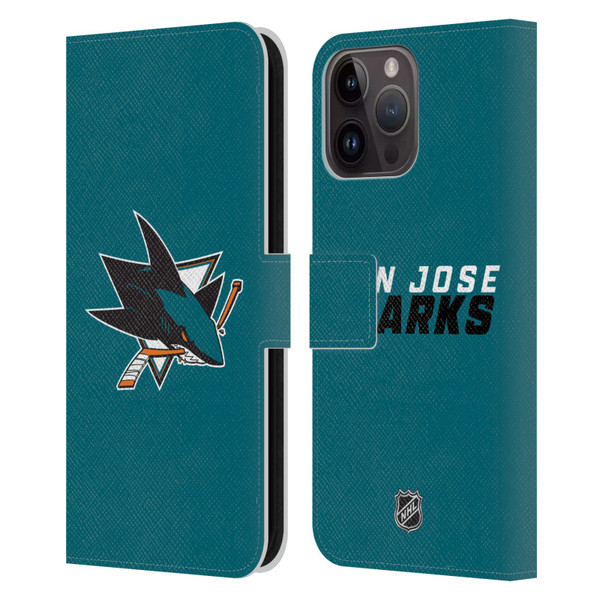 NHL San Jose Sharks Plain Leather Book Wallet Case Cover For Apple iPhone 15 Pro Max