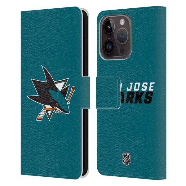 NHL San Jose Sharks Plain Leather Book Wallet Case Cover For Apple iPhone 15 Pro