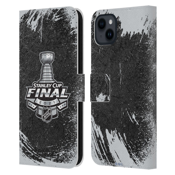 NHL 2021 Stanley Cup Final Distressed Leather Book Wallet Case Cover For Apple iPhone 15 Plus