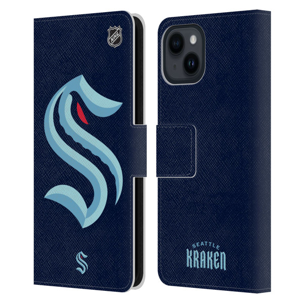 NHL Seattle Kraken Oversized Leather Book Wallet Case Cover For Apple iPhone 15