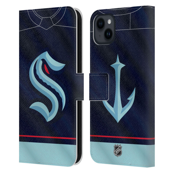 NHL Seattle Kraken Jersey Leather Book Wallet Case Cover For Apple iPhone 15 Plus