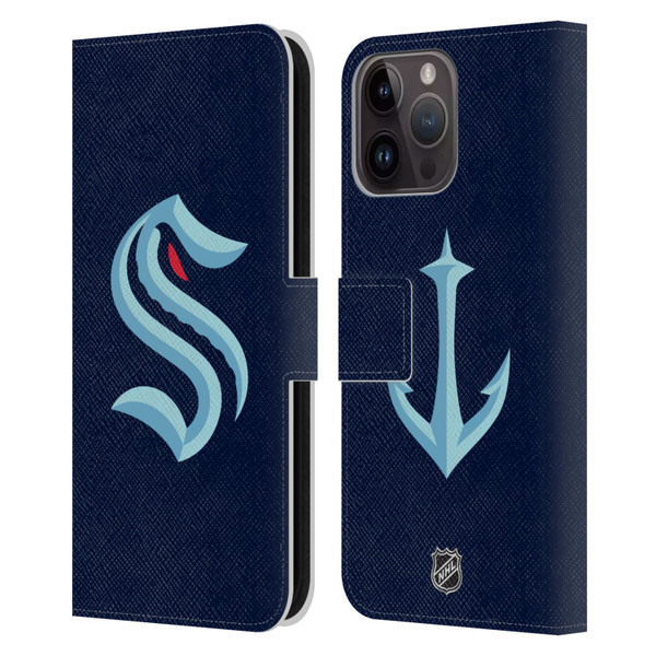 NHL Seattle Kraken Plain Leather Book Wallet Case Cover For Apple iPhone 15 Pro Max