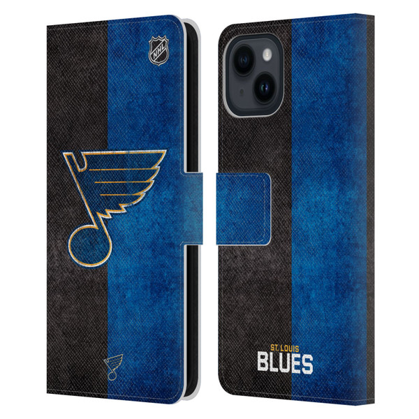 NHL St Louis Blues Half Distressed Leather Book Wallet Case Cover For Apple iPhone 15