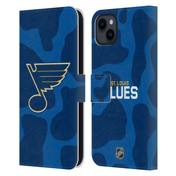 NHL St Louis Blues Cow Pattern Leather Book Wallet Case Cover For Apple iPhone 15 Plus