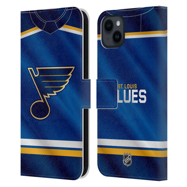 NHL St Louis Blues Jersey Leather Book Wallet Case Cover For Apple iPhone 15 Plus