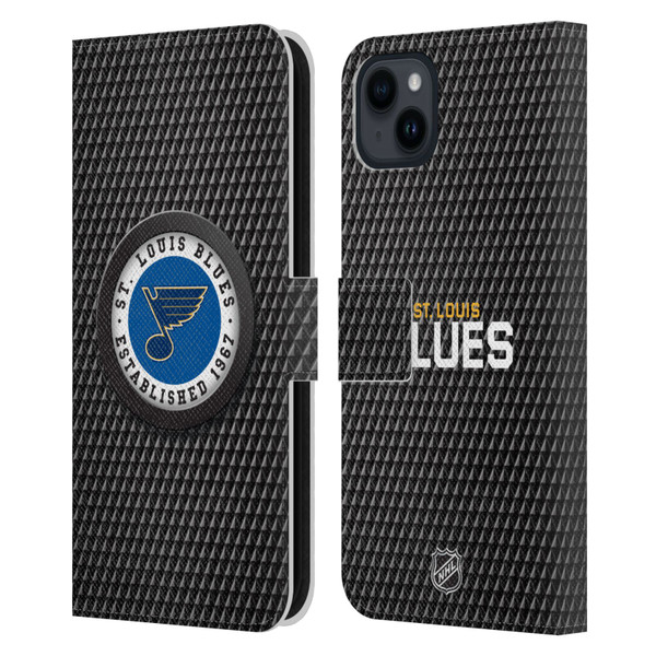 NHL St Louis Blues Puck Texture Leather Book Wallet Case Cover For Apple iPhone 15 Plus