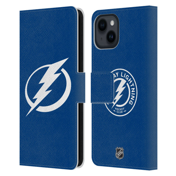 NHL Tampa Bay Lightning Plain Leather Book Wallet Case Cover For Apple iPhone 15