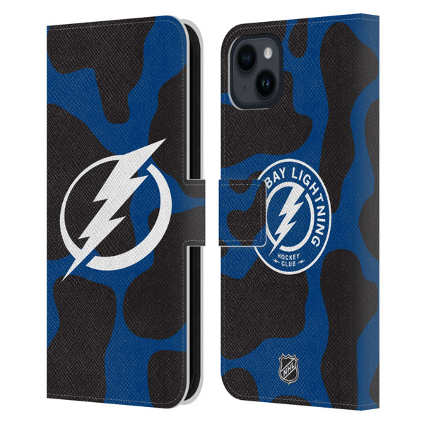NHL Tampa Bay Lightning Cow Pattern Leather Book Wallet Case Cover For Apple iPhone 15 Plus