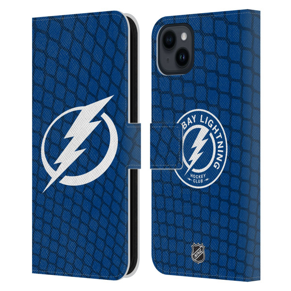 NHL Tampa Bay Lightning Net Pattern Leather Book Wallet Case Cover For Apple iPhone 15 Plus