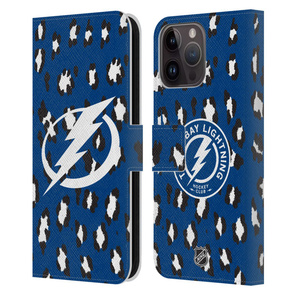 NHL Tampa Bay Lightning Leopard Patten Leather Book Wallet Case Cover For Apple iPhone 15 Pro Max