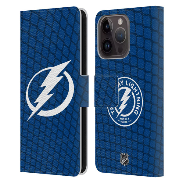 NHL Tampa Bay Lightning Net Pattern Leather Book Wallet Case Cover For Apple iPhone 15 Pro