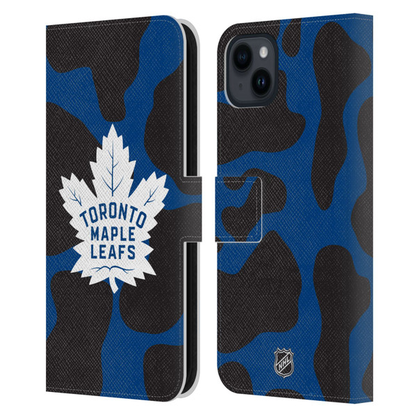 NHL Toronto Maple Leafs Cow Pattern Leather Book Wallet Case Cover For Apple iPhone 15 Plus