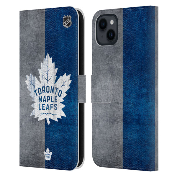 NHL Toronto Maple Leafs Half Distressed Leather Book Wallet Case Cover For Apple iPhone 15 Plus