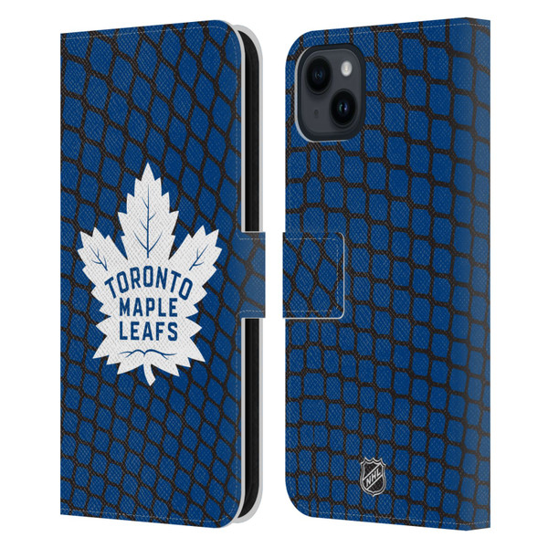 NHL Toronto Maple Leafs Net Pattern Leather Book Wallet Case Cover For Apple iPhone 15 Plus