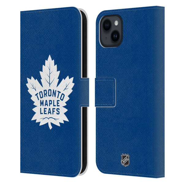 NHL Toronto Maple Leafs Plain Leather Book Wallet Case Cover For Apple iPhone 15 Plus