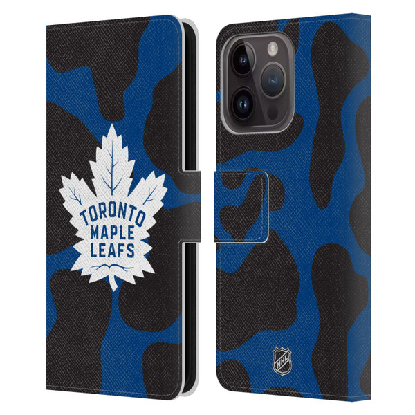 NHL Toronto Maple Leafs Cow Pattern Leather Book Wallet Case Cover For Apple iPhone 15 Pro