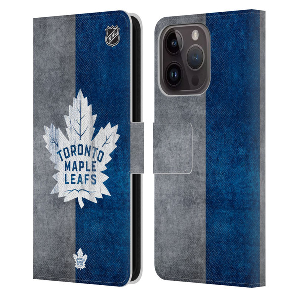 NHL Toronto Maple Leafs Half Distressed Leather Book Wallet Case Cover For Apple iPhone 15 Pro
