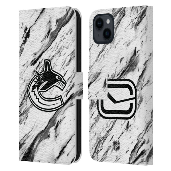 NHL Vancouver Canucks Marble Leather Book Wallet Case Cover For Apple iPhone 15 Plus