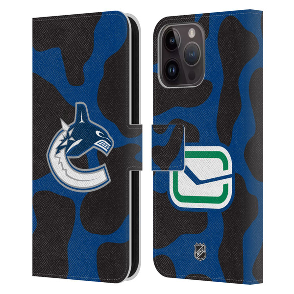 NHL Vancouver Canucks Cow Pattern Leather Book Wallet Case Cover For Apple iPhone 15 Pro Max