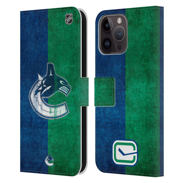 NHL Vancouver Canucks Half Distressed Leather Book Wallet Case Cover For Apple iPhone 15 Pro Max