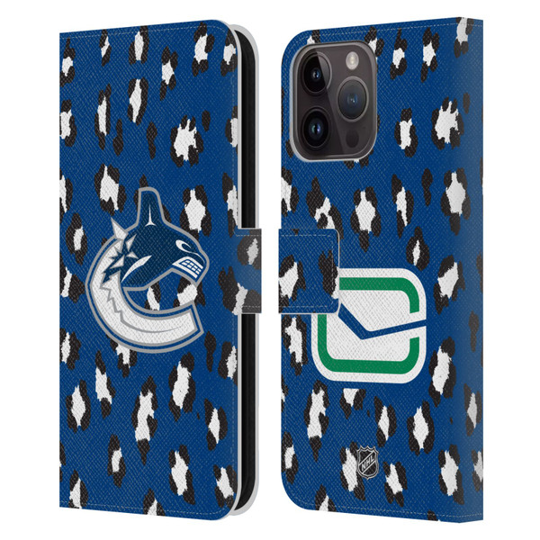 NHL Vancouver Canucks Leopard Patten Leather Book Wallet Case Cover For Apple iPhone 15 Pro Max