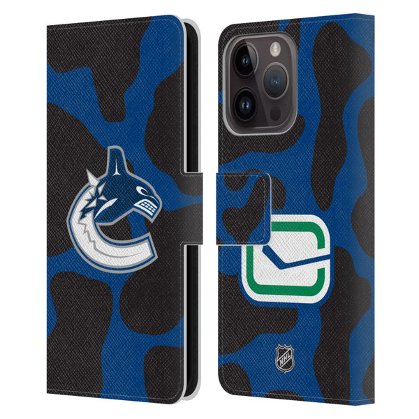 NHL Vancouver Canucks Cow Pattern Leather Book Wallet Case Cover For Apple iPhone 15 Pro