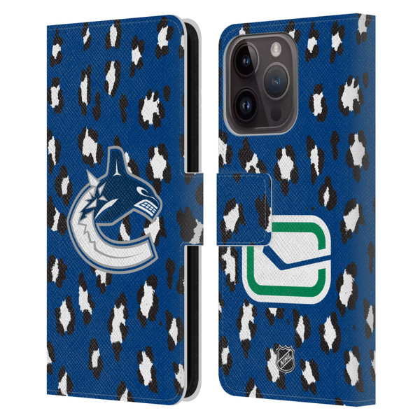NHL Vancouver Canucks Leopard Patten Leather Book Wallet Case Cover For Apple iPhone 15 Pro