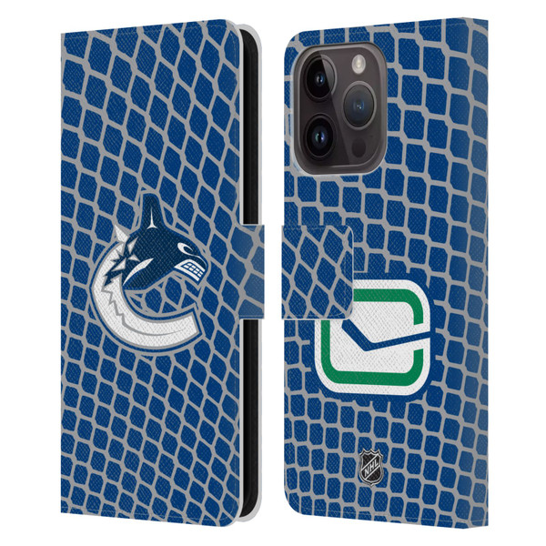 NHL Vancouver Canucks Net Pattern Leather Book Wallet Case Cover For Apple iPhone 15 Pro