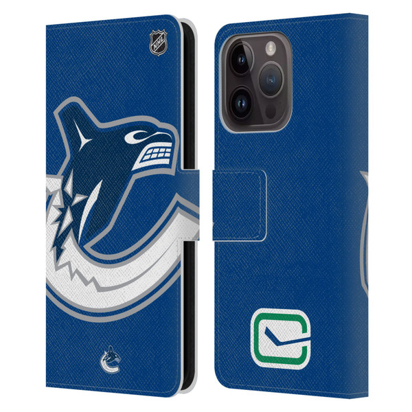 NHL Vancouver Canucks Oversized Leather Book Wallet Case Cover For Apple iPhone 15 Pro