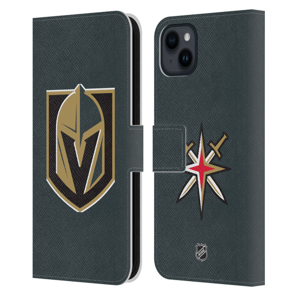 NHL Vegas Golden Knights Plain Leather Book Wallet Case Cover For Apple iPhone 15 Plus