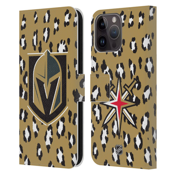 NHL Vegas Golden Knights Leopard Patten Leather Book Wallet Case Cover For Apple iPhone 15 Pro Max