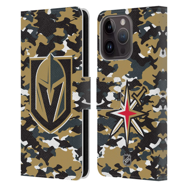 NHL Vegas Golden Knights Camouflage Leather Book Wallet Case Cover For Apple iPhone 15 Pro