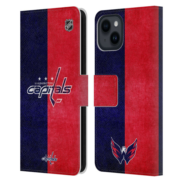 NHL Washington Capitals Half Distressed Leather Book Wallet Case Cover For Apple iPhone 15