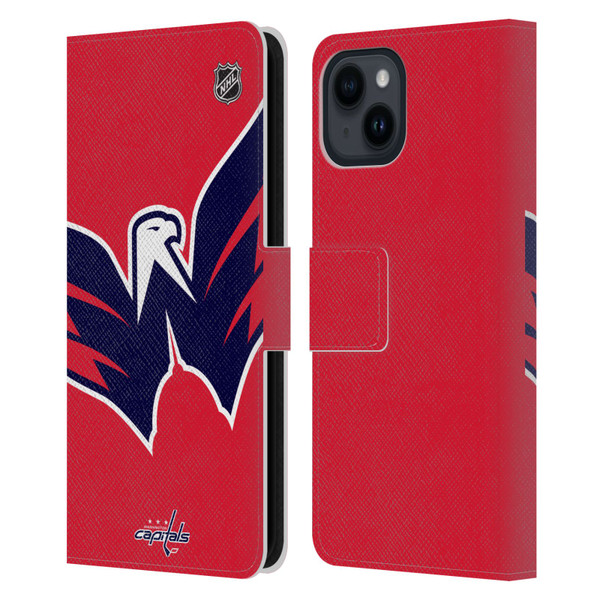 NHL Washington Capitals Oversized Leather Book Wallet Case Cover For Apple iPhone 15