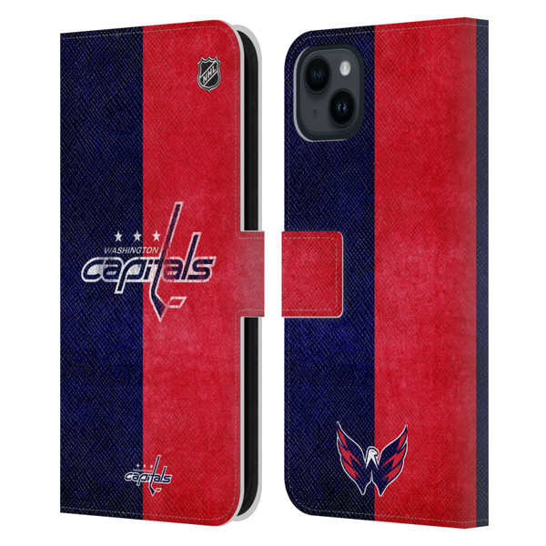 NHL Washington Capitals Half Distressed Leather Book Wallet Case Cover For Apple iPhone 15 Plus