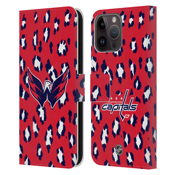 NHL Washington Capitals Leopard Patten Leather Book Wallet Case Cover For Apple iPhone 15 Pro Max