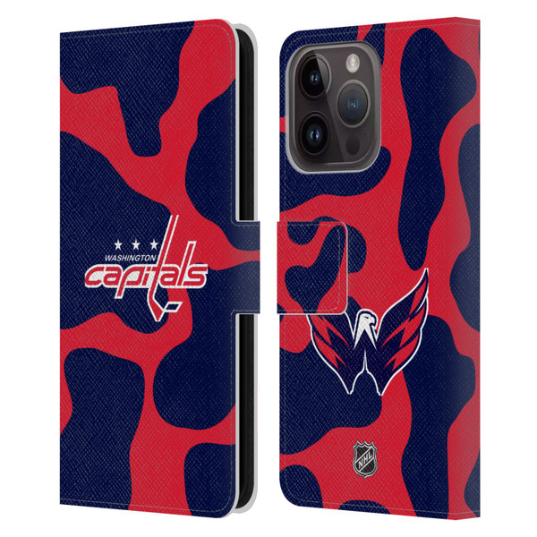 NHL Washington Capitals Cow Pattern Leather Book Wallet Case Cover For Apple iPhone 15 Pro