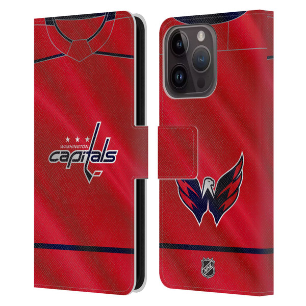 NHL Washington Capitals Jersey Leather Book Wallet Case Cover For Apple iPhone 15 Pro