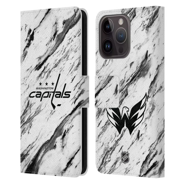 NHL Washington Capitals Marble Leather Book Wallet Case Cover For Apple iPhone 15 Pro