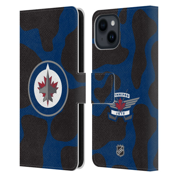 NHL Winnipeg Jets Cow Pattern Leather Book Wallet Case Cover For Apple iPhone 15
