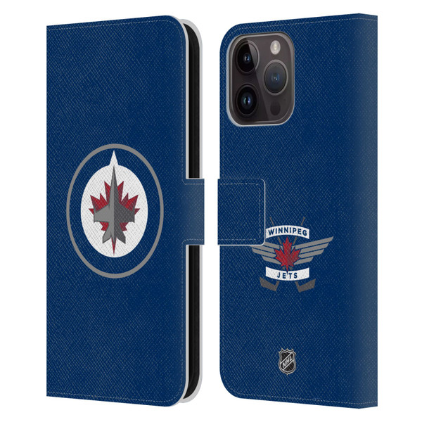 NHL Winnipeg Jets Plain Leather Book Wallet Case Cover For Apple iPhone 15 Pro Max