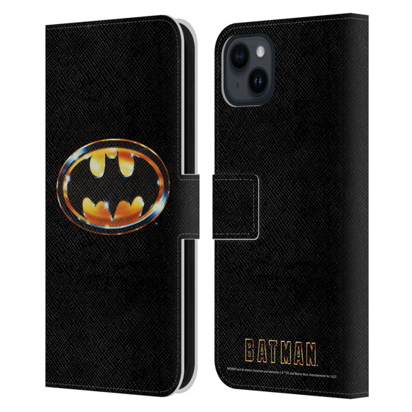 Batman (1989) Key Art Logo Leather Book Wallet Case Cover For Apple iPhone 15 Plus
