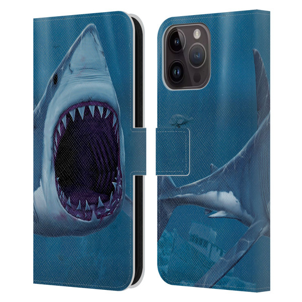 Vincent Hie Underwater Shark Bite Leather Book Wallet Case Cover For Apple iPhone 15 Pro Max