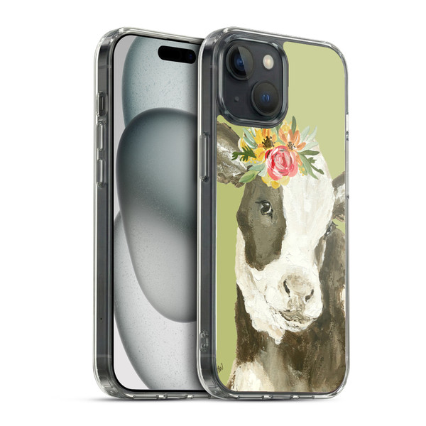 Haley Bush Floral Painting Holstein Cow Soft Gel Case for Apple iPhone 15 & MagSafe