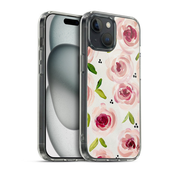 Haley Bush Floral Painting Pink Pattern Soft Gel Case for Apple iPhone 15 & MagSafe