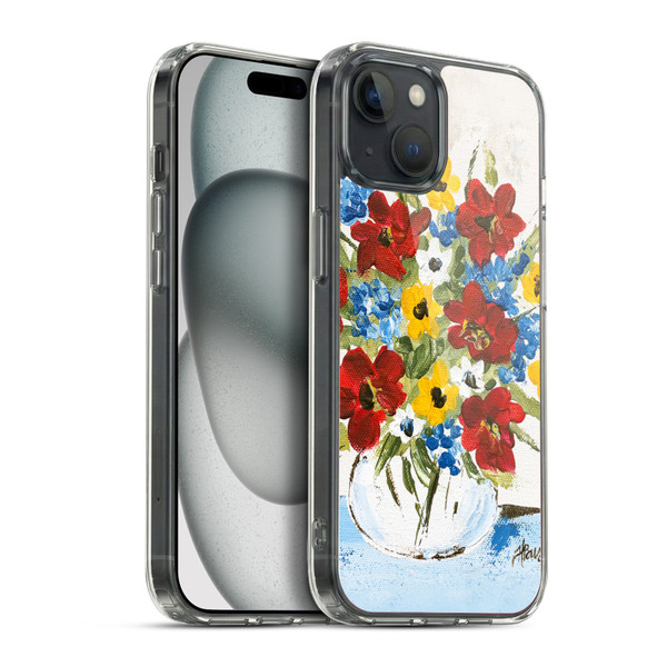 Haley Bush Floral Painting Patriotic Soft Gel Case for Apple iPhone 15 Plus & MagSafe