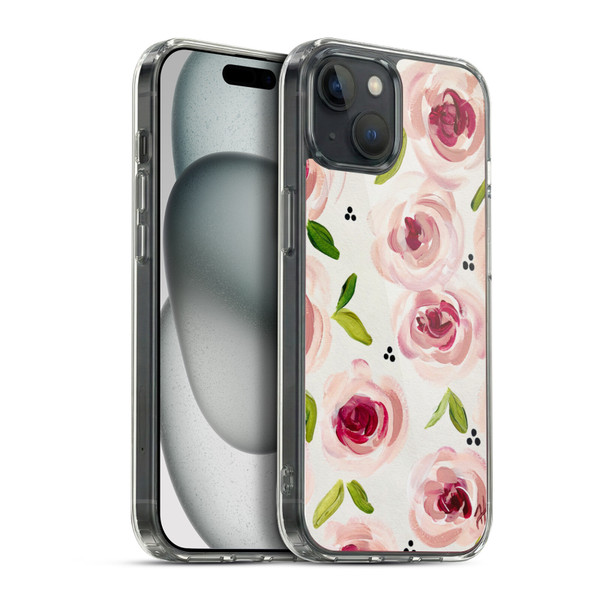 Haley Bush Floral Painting Pink Pattern Soft Gel Case for Apple iPhone 15 Plus & MagSafe